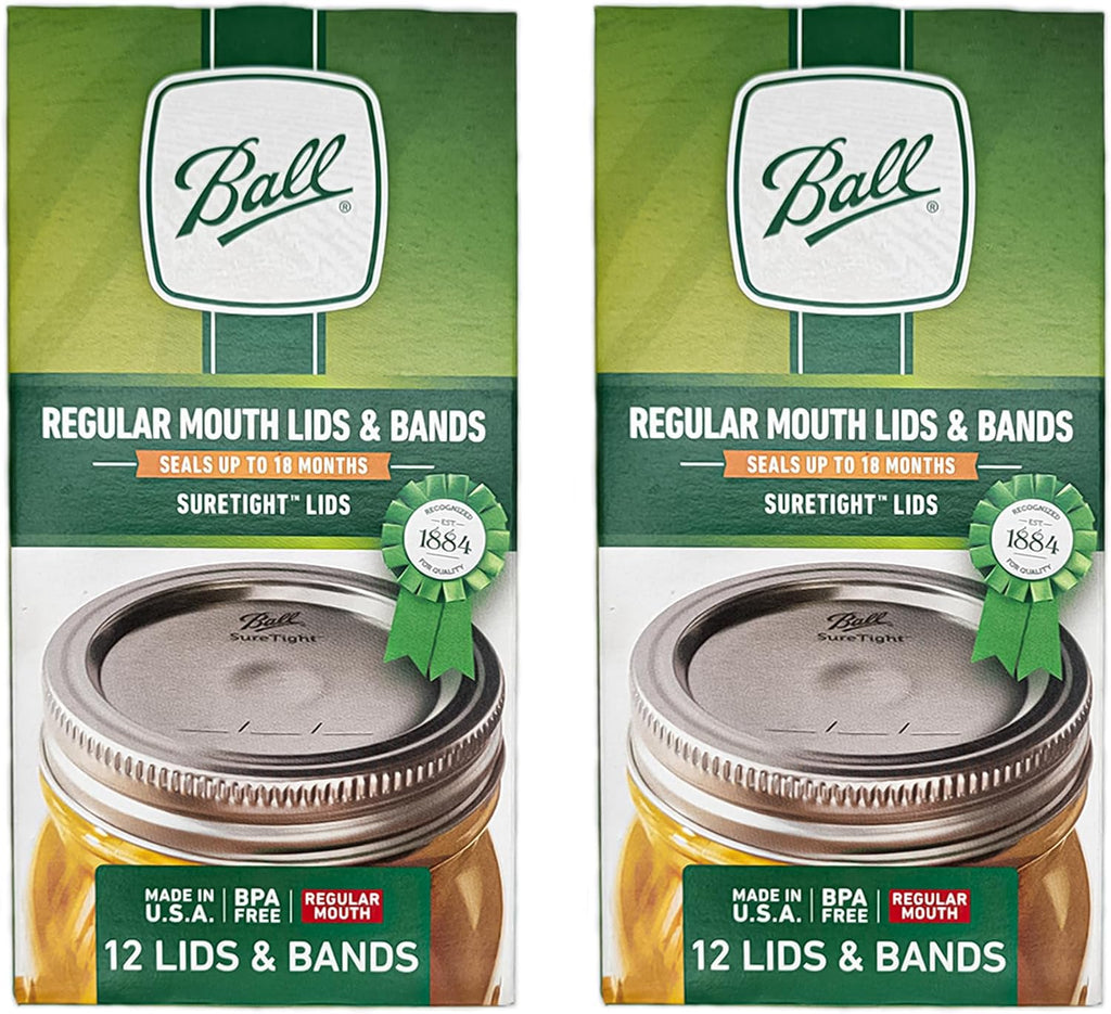 Ball Regular Mouth Lids and Bands - 12 Lids per Pack (2 Pack) - Fits Kerr Mason Jars + M.E.M Rubber Jar Opener Included