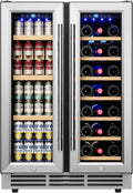 24" Wine and Beverage Refrigerator, 88 Cans &21 Bottles Dual Zone