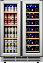 24" Wine and Beverage Refrigerator, 88 Cans &21 Bottles Dual Zone
