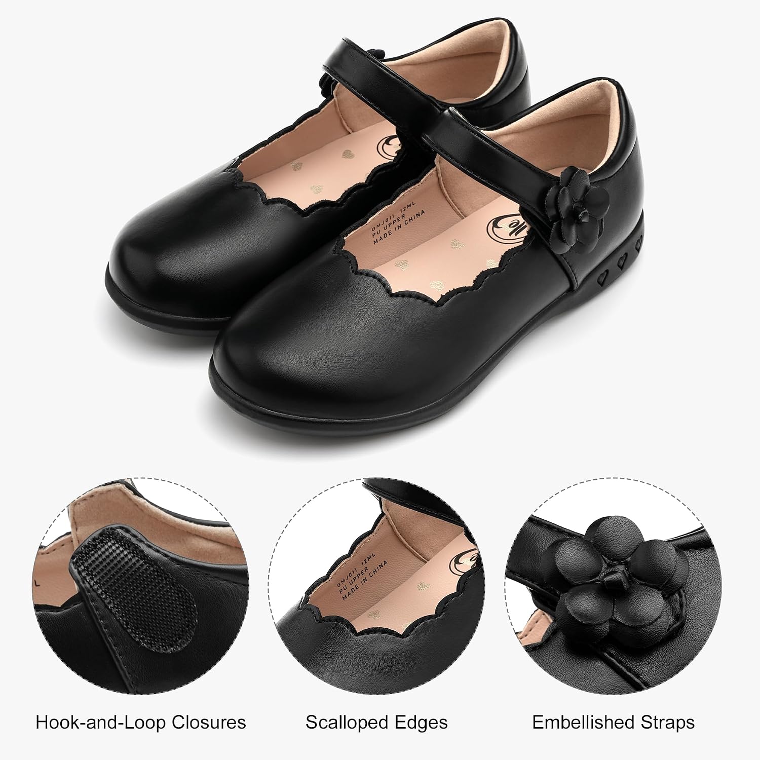 Girls Mary Jane Shoes School Uniform Flats Dress Shoes Oxford Church Music Recitals(Little/Big Kids) | Flower detail