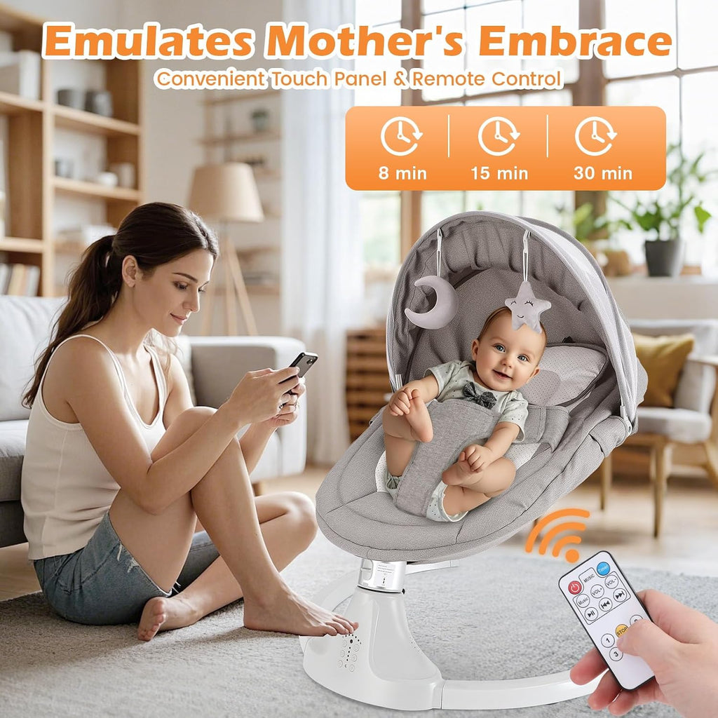 Baby Swing for Newborns 0-6 Months, Electric Infant Swing with Bluetooth & Remote Control, 5-Speed Portable Rocker
