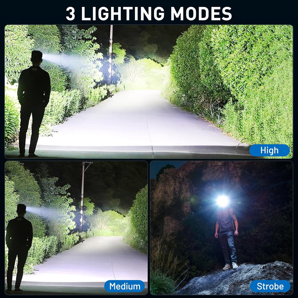 Rechargeable Led Headlamp 2Pack, 99000 Lumen Super Bright Head Lamp with 3 Modes & 90° Adjustable, Brightest Headlamp