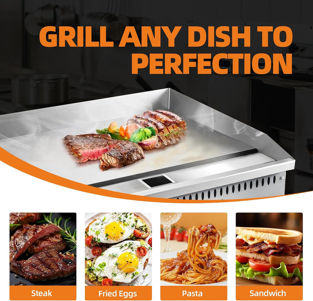 48" Commercial Countertop Griddle, 4 Burners Gas Griddle, 120000 BTU Output, Stainless Steel Flat Top Grill Hot Plate