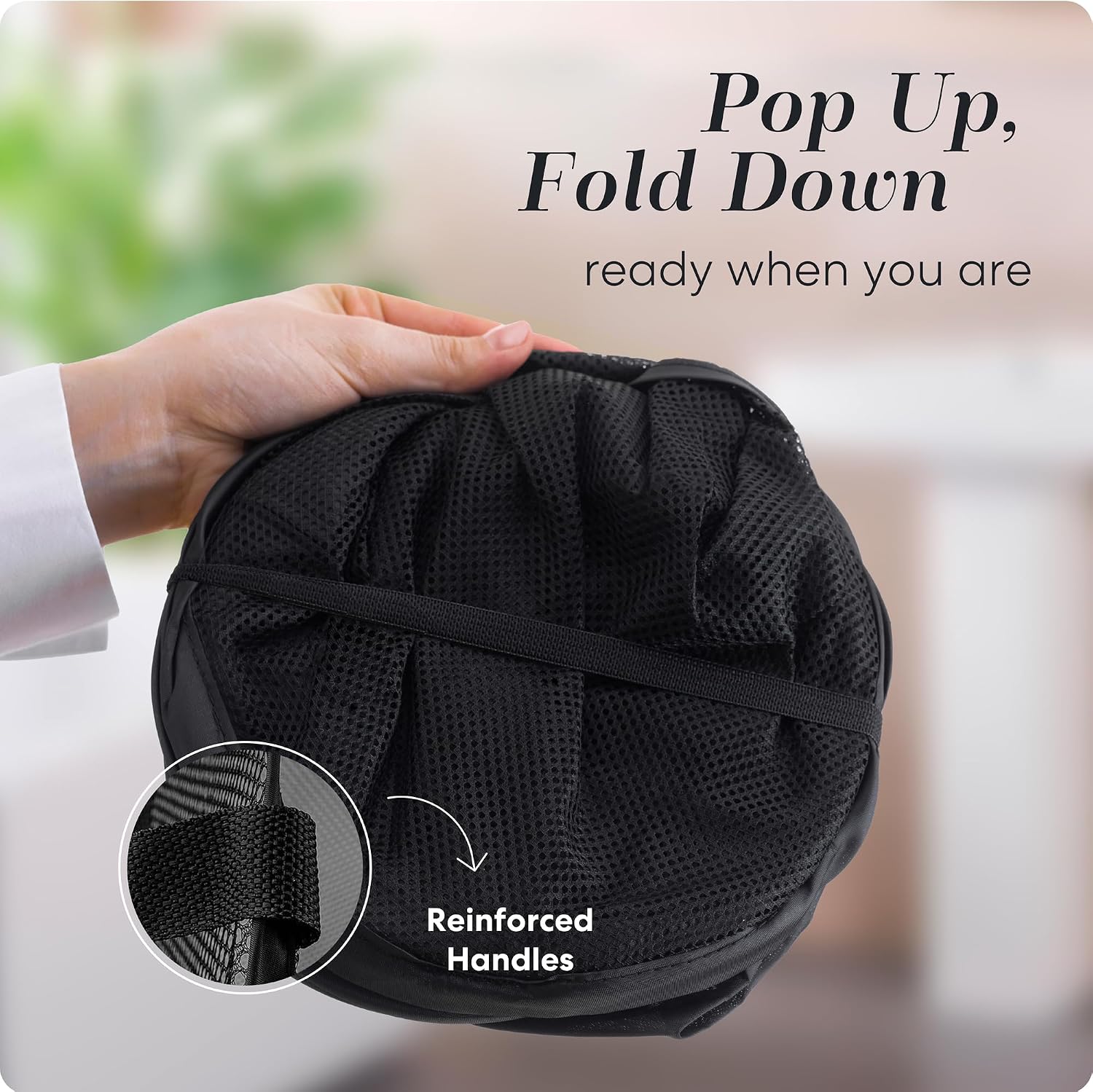 Collapsible Mesh Pop Up Hamper with Wide Opening and Side Pocket - Breathable, Sturdy, Foldable, and Space-Saving