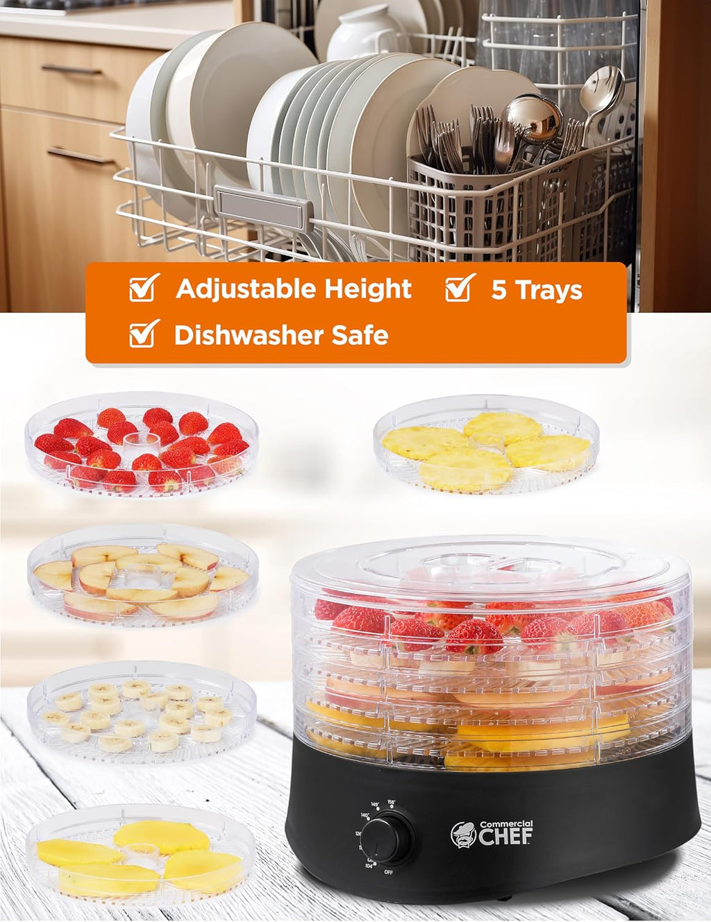 Food Dehydrator, Five 9.25” BPA-Free Trays, CCD100B6, Black