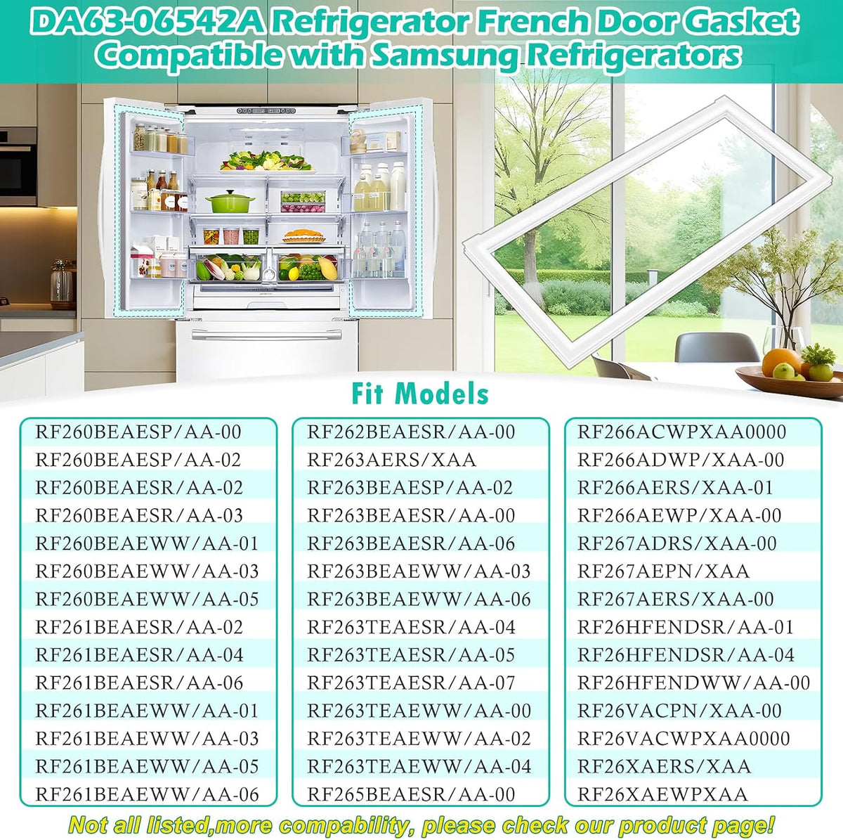 Upgeaded DA63-06542A Refrigerator Door Gasket Replacement for Samsung Refrigerator Parts Fits RF263TEAESR RF260BEAESR RF263BEAESR RF265BEAESR Refrigerator Seal for Fridge Door Gasket 39.57”x16.93”