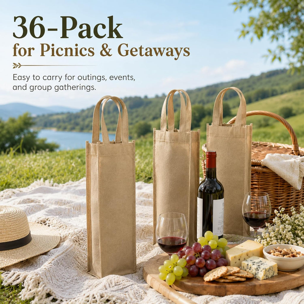 36 Pcs Wine gift Bags Single Bottle Non-woven Reusable,‌khaki‌