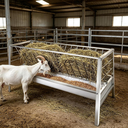 Livestock Hay Feeder, 2-in-1 Hay Feeder and Grain Trough, 95 Gallon Goat Sheep Feeder with Waste-Reducing Lower Tray