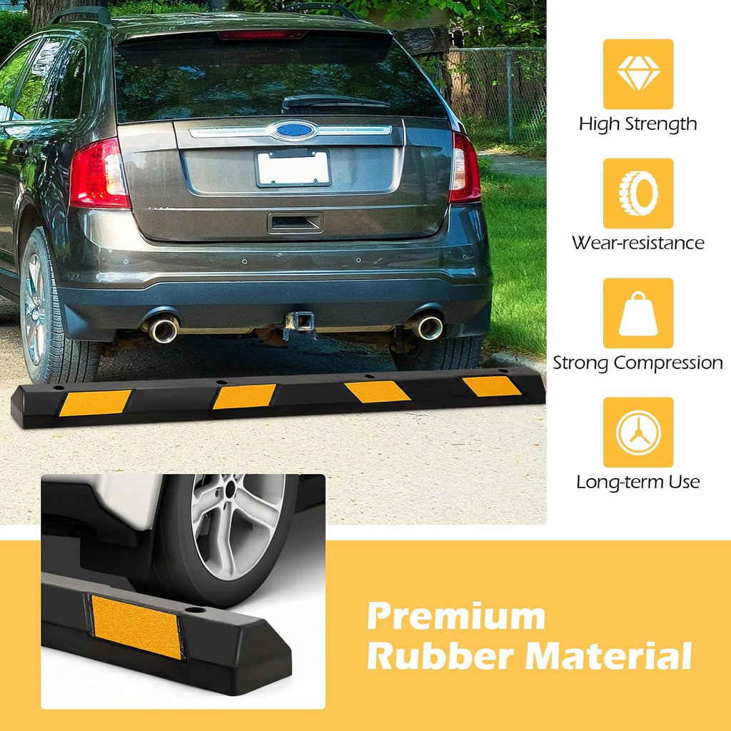 72" Rubber Parking Curb with Yellow Reflective Stripes, 2 Packs | 8800 LBS Weight Capacity Parking Block, Tire Stops
