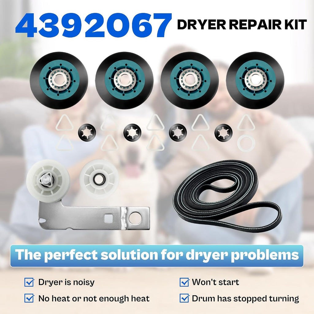 Upgraded 4392067 Dryer Repair Maintenance Kit,WPW10314173 Drum Rollers, 661570V Drum Belt, W10837240 & 279640 Idler