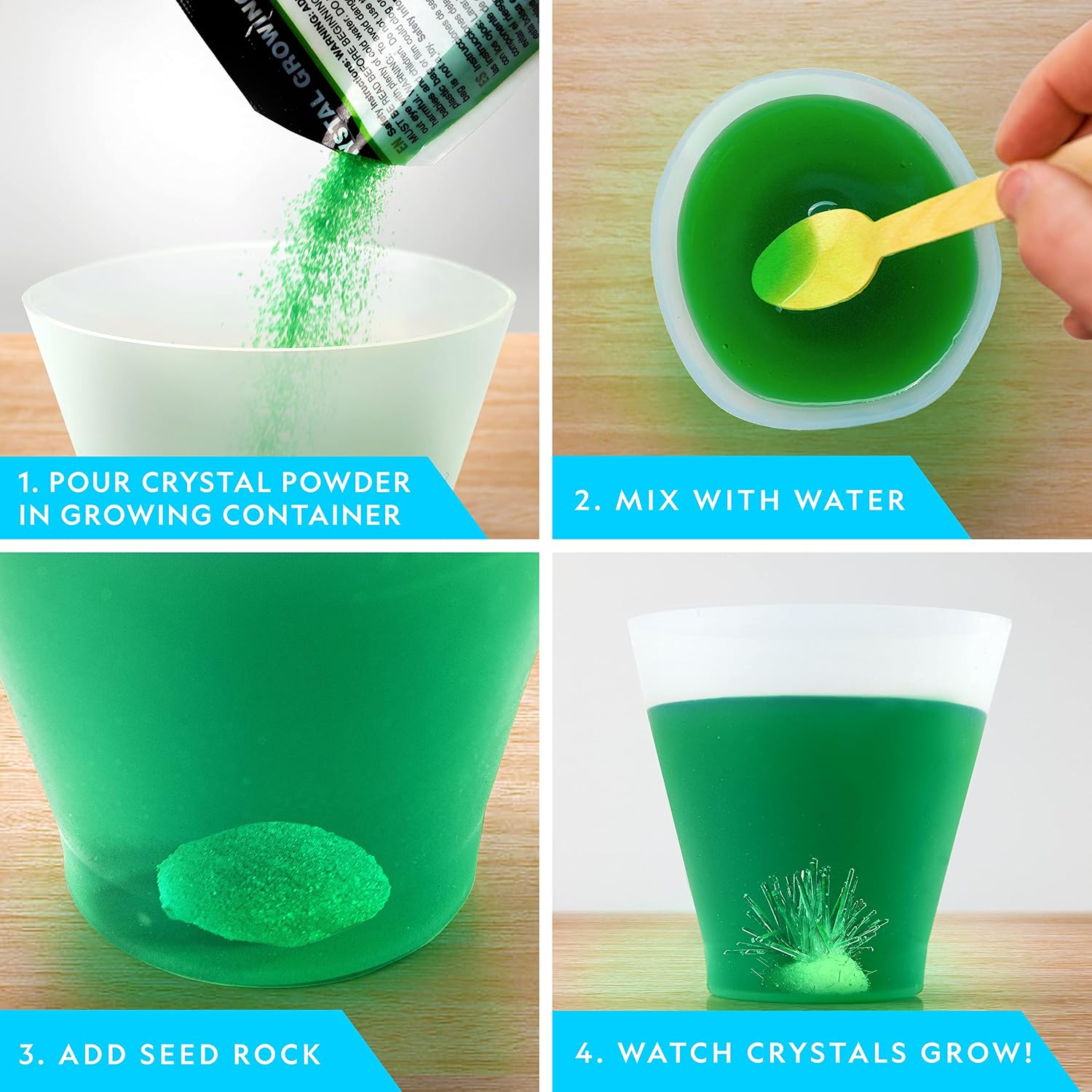 National Geographic Crystal Growing Kit with 3 Crystals for Kids Ages 8-12 | Grow 3 Vibrant Crystals, Light-Up Night