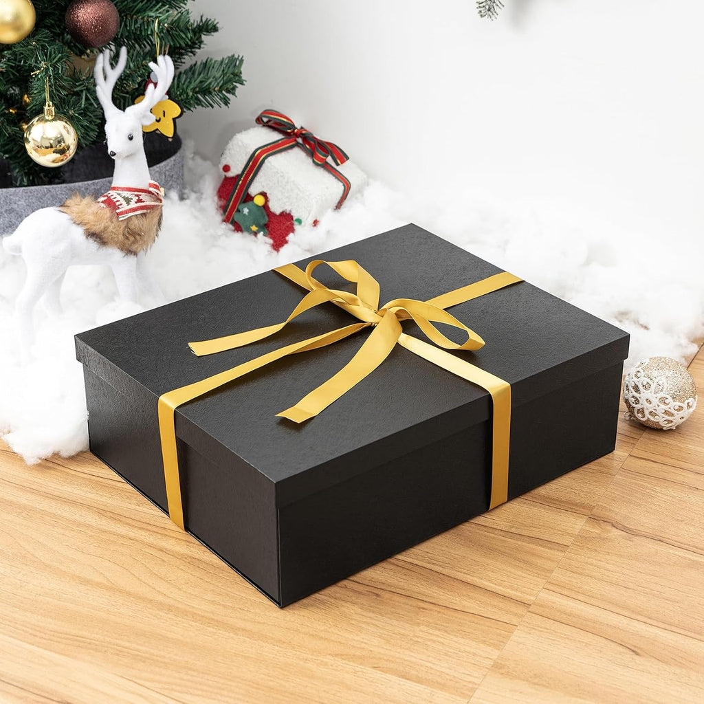 17x13x5 Inches Large Gift Box with Lid for Presents Black 1 Pack
