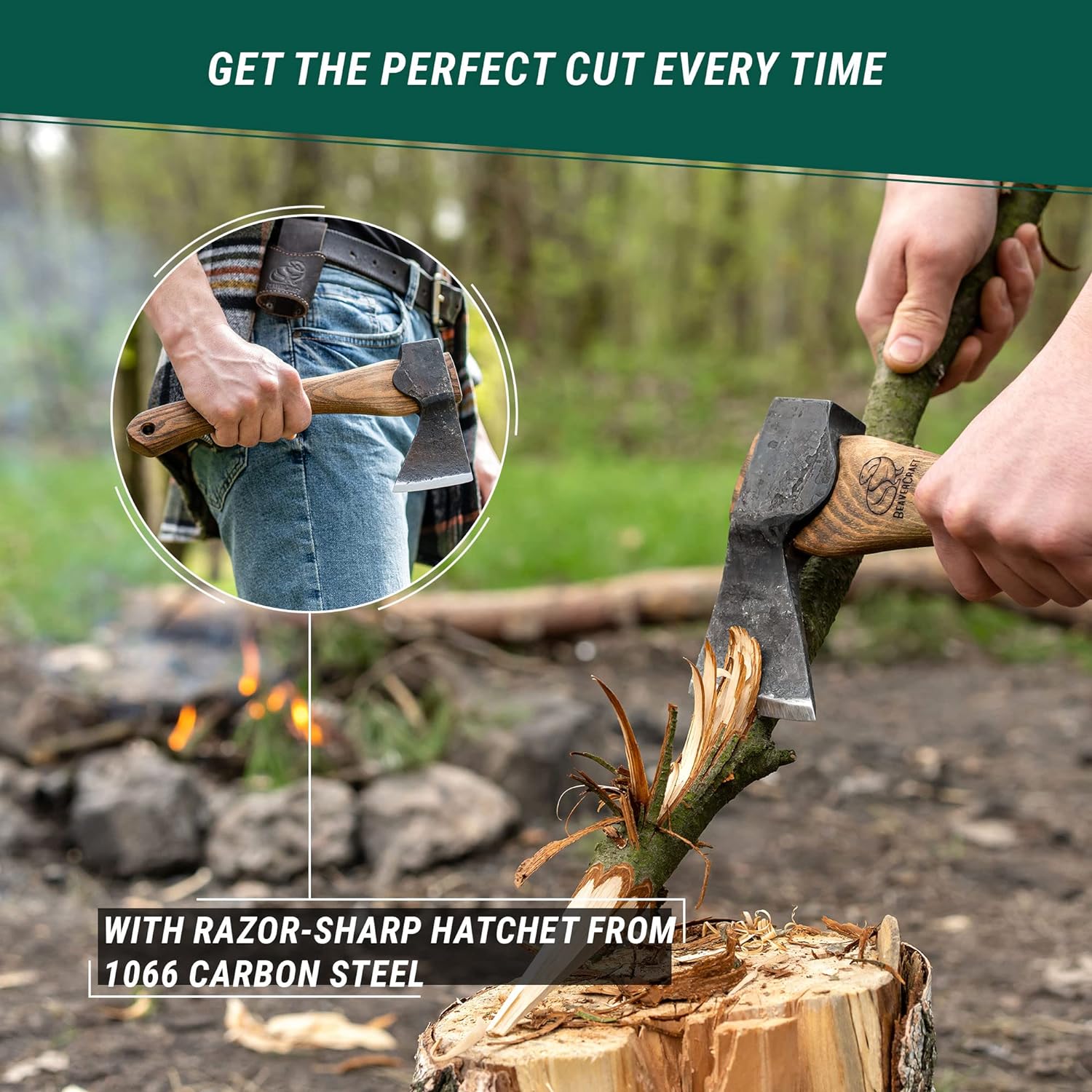 Wood Carving Axe Hatchet with Sheath AX1 - Forged Axes Bushcraft Hatchet for Camping - Small Forest Axe for Chopping