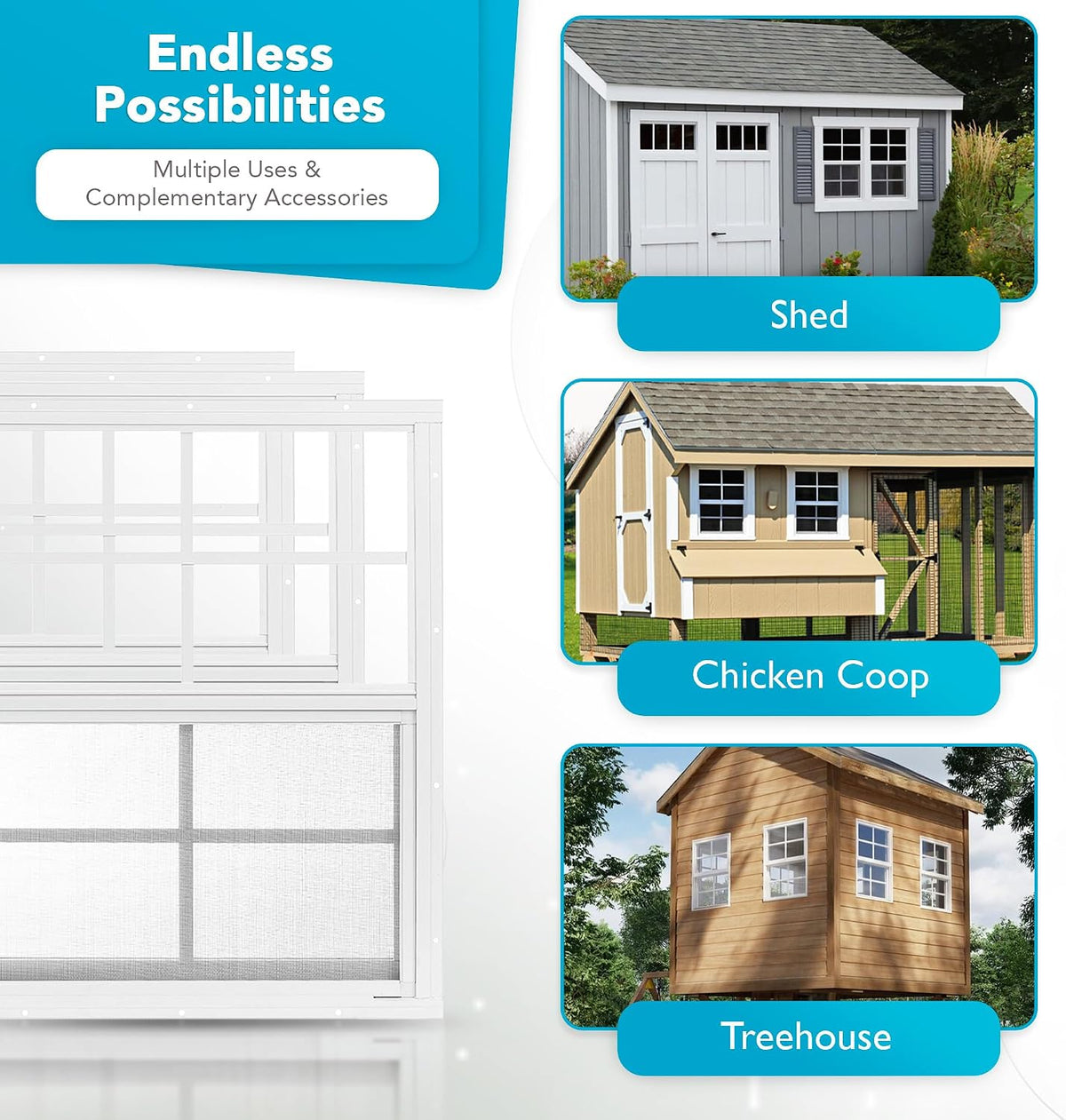2 Pack Shed Window 14" x 21" - Ultra Thick White Aluminum Flush Mount with Tempered Glass and Screen - Shed Windows