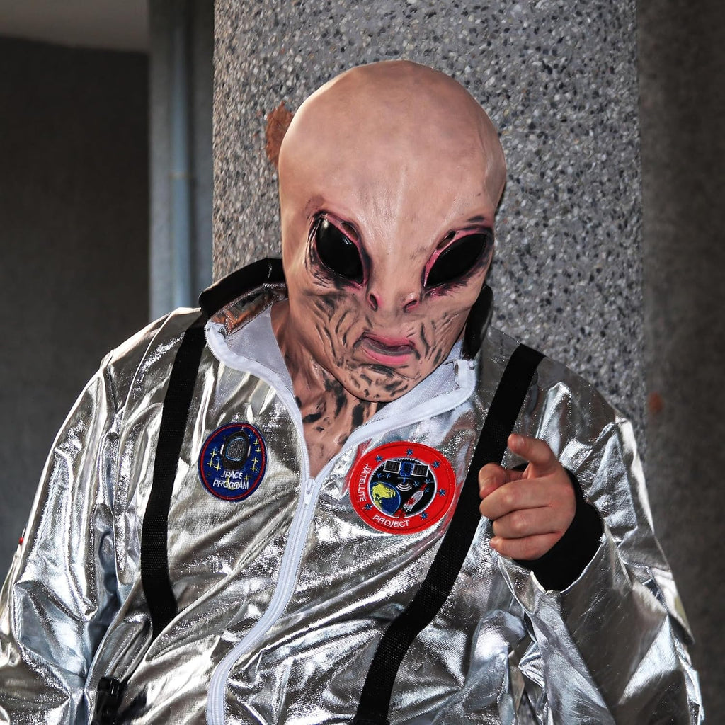 Alien Mask with Neck Scary Alien Head Latex Mask for Halloween Costume Party Prop