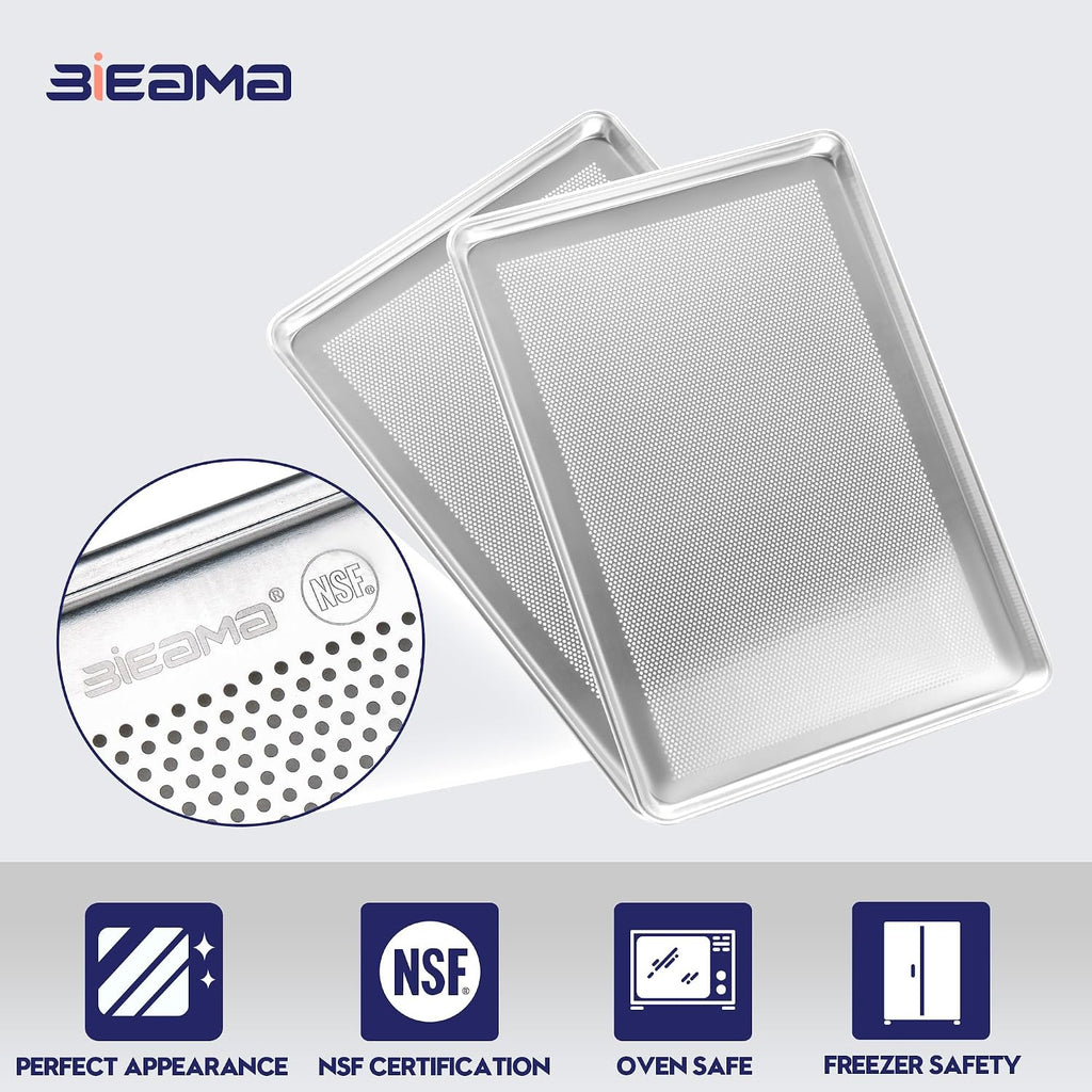 6 Pack Full Size 18" x 26" Aluminum Baking Sheet Pan Perforated, Commercial Bakery Equipment Cookie Sheets, NSF