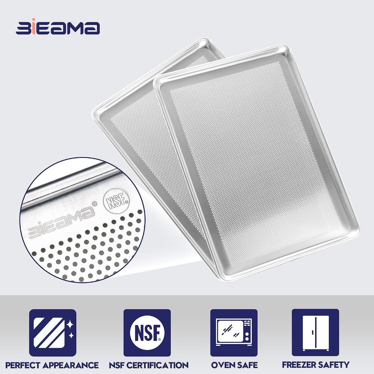 6 Pack Full Size 18" x 26" Aluminum Baking Sheet Pan Perforated, Commercial Bakery Equipment Cookie Sheets, NSF