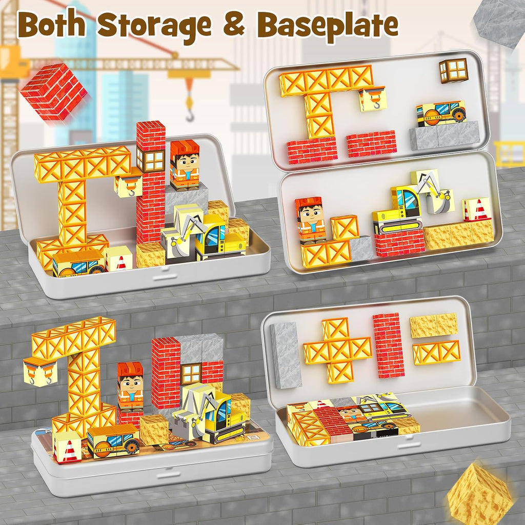 Magnetic Building Blocks for Kids, STEM Engineering Travel Toys with Portable Iron Box, Educational Construction Set