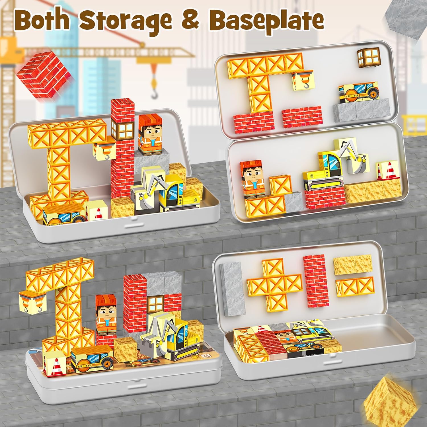 Magnetic Building Blocks for Kids, STEM Engineering Travel Toys with Portable Iron Box, Educational Construction Set