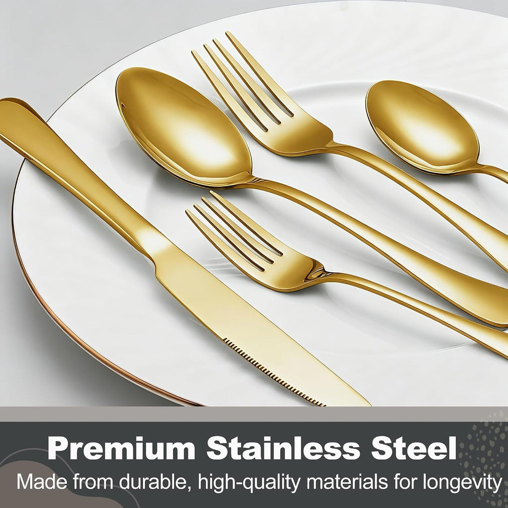 40-Piece Gold Flatware Set, Stainless Steel Cutlery Set for 8