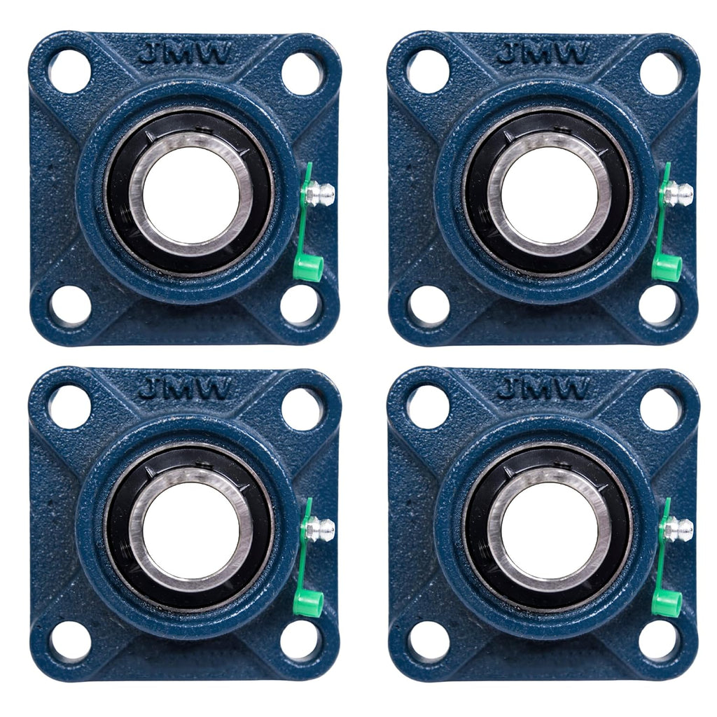 Jeremywell UCF204-12 Pillow Block Bearing (4 Pack), 3/4 inch Bore, Square, 4-Bolt Flange Mounted, Solid Base, Self-Alignment