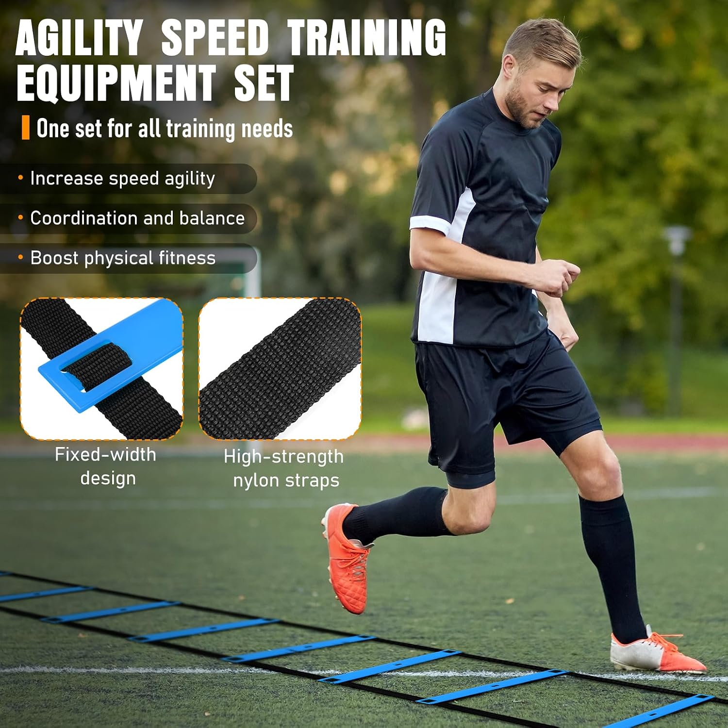 Agility Ladder, Agility Speed Training Equipment Set, 20ft Speed Ladder | 4 Hurdles, 12 Soccer Cones, Jump Rope
