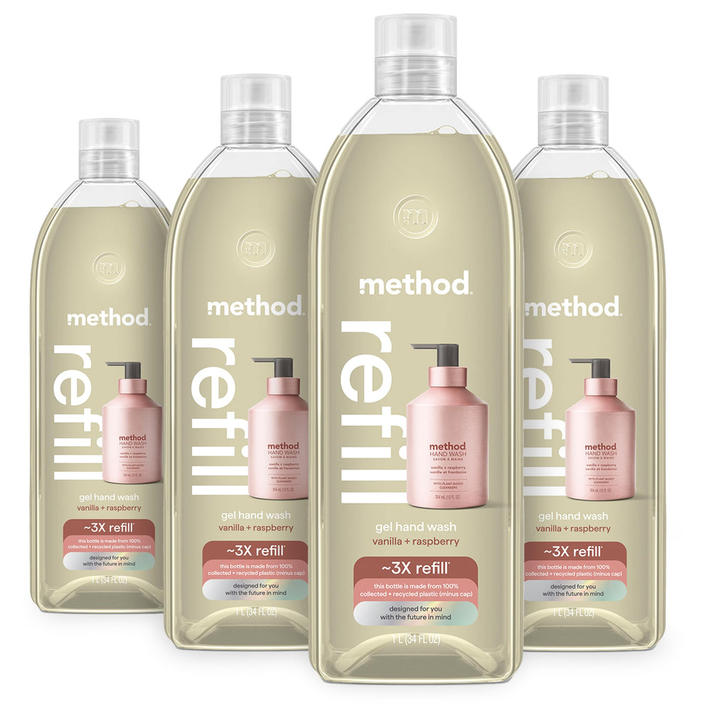 Premium Gel Hand Soap Refill, Vanilla + Raspberry, 34 fl oz, 4 Pack