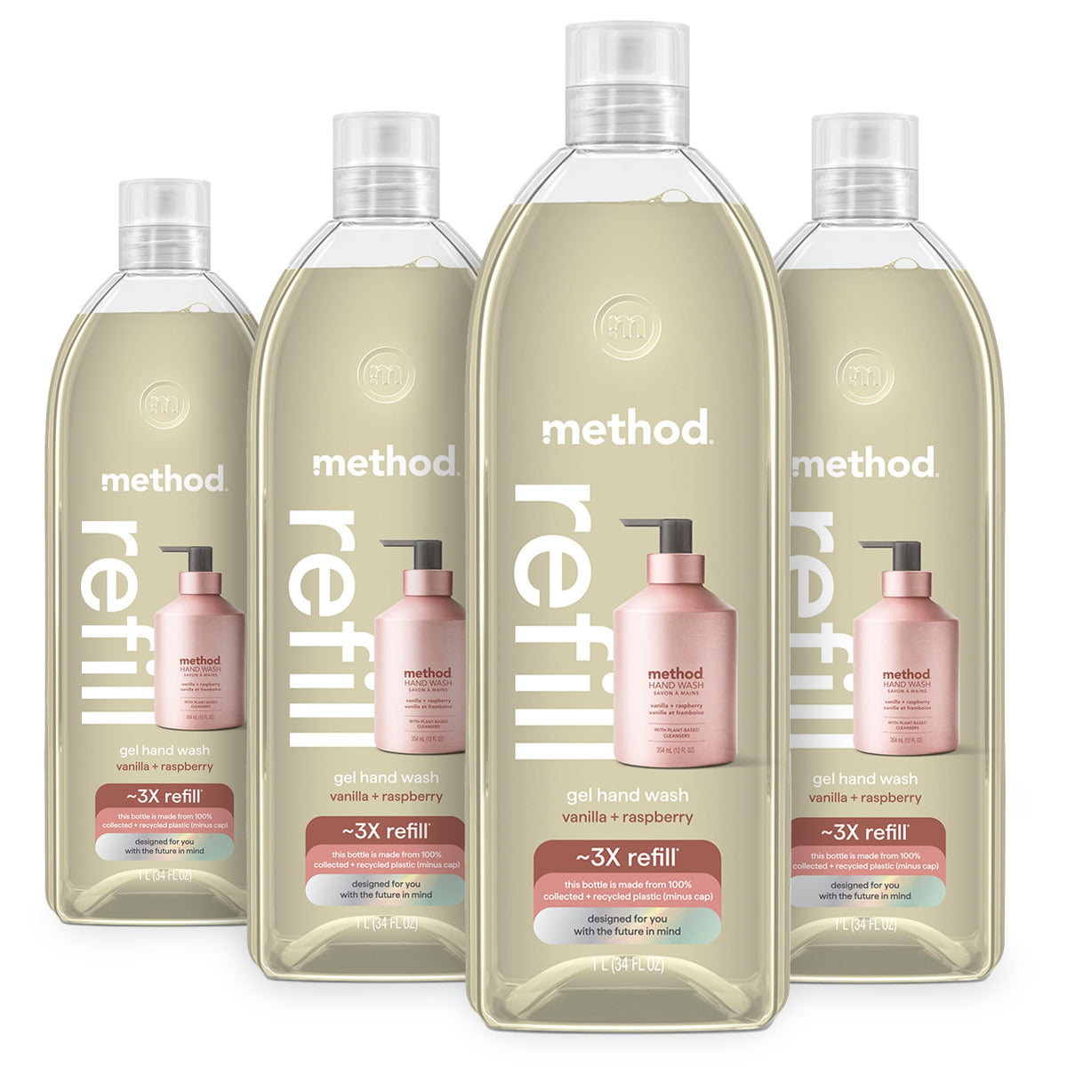 Premium Gel Hand Soap Refill, Vanilla + Raspberry, 34 fl oz, 4 Pack