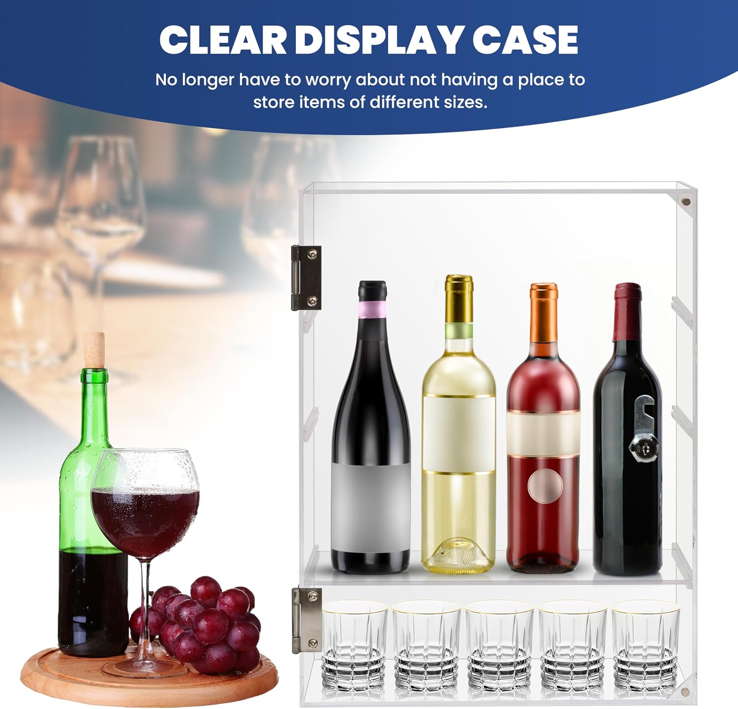 Acrylic Display Case with Lock Key, Removable 4-Tier Clear Acrylic Display Case with Shelves, Locking Countertop