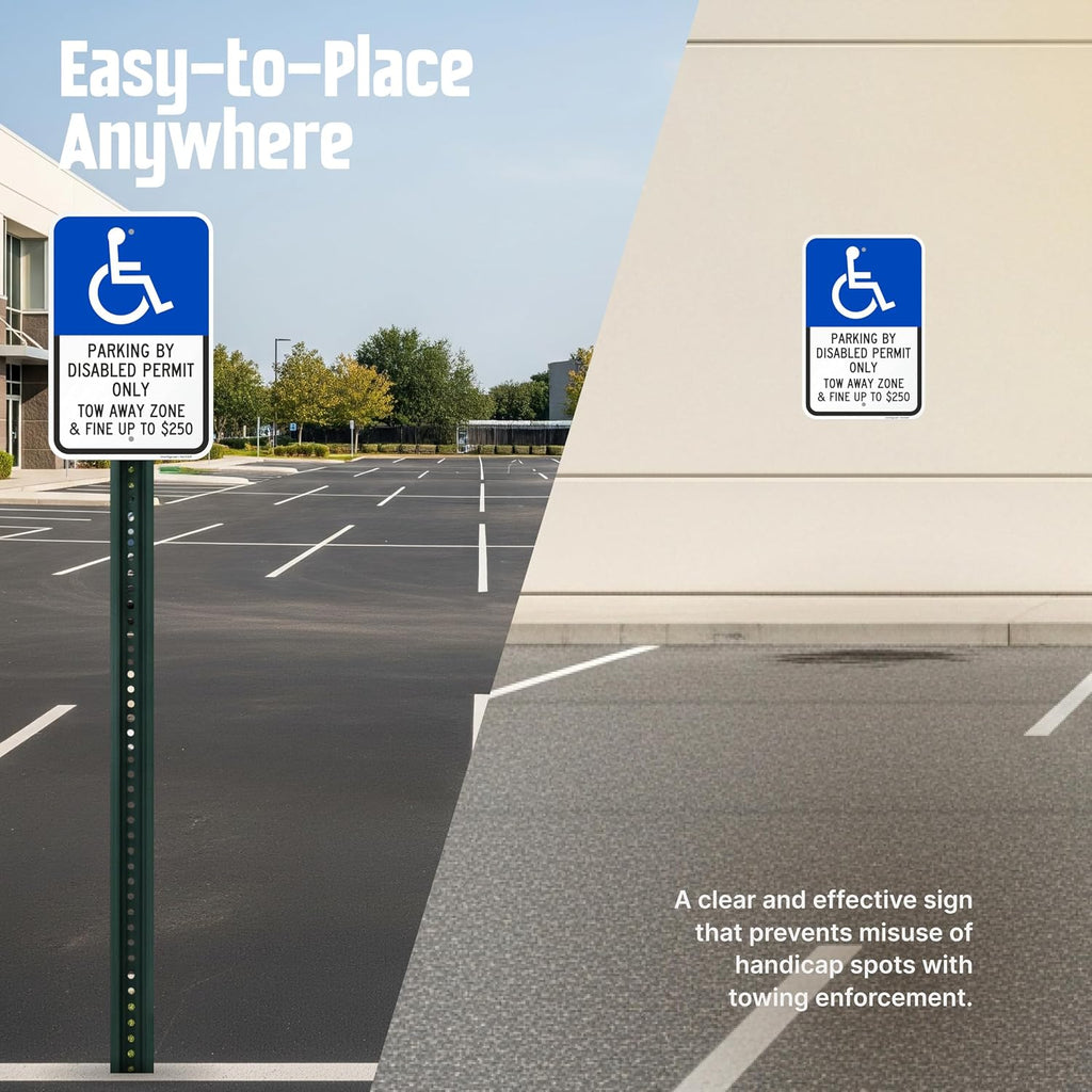 Basics 18 x 12 inch “Parking By Disabled Permit, Tow-Away Zone” Handicap Parking Sign, 120 mil Aluminum Composite