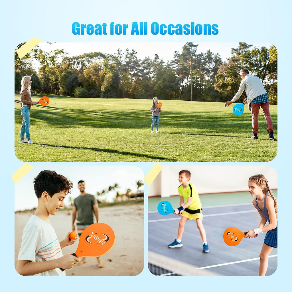 Beach Paddle Ball Set, Badminton Set, Family Games for Kids Adults | Beach Backyard Games with 4 Rackets, Beach Toys