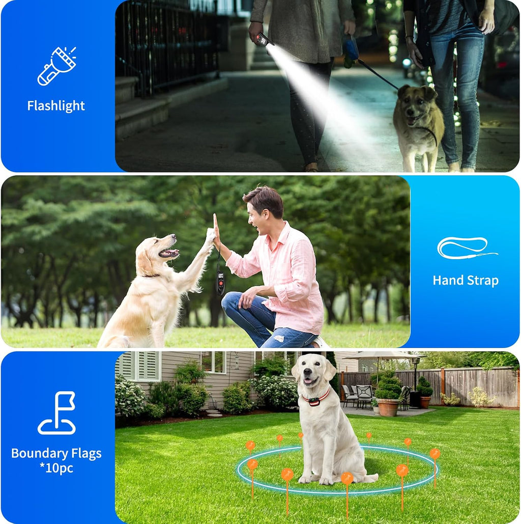 Wireless Dog Fence for 2 Dogs - Adjustable up to 1640ft Electric Fence, 185 Days Standby Time Training Collar, Pet