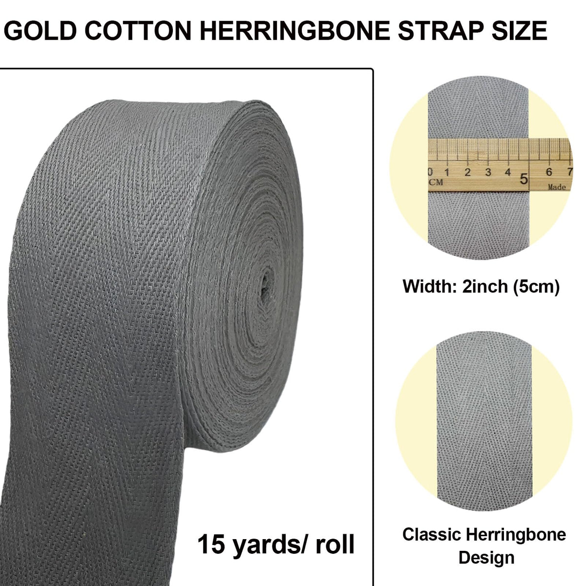 Deep Gray 2''Cotton Herringbone Twill Tape 15Yds Binding Trim