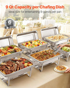 Rectangle Chafing Dishes, 9 Qt 6 Pack Stainless Steel Chafing Dish, Food Warmer Chafer Complete Set with Hollow