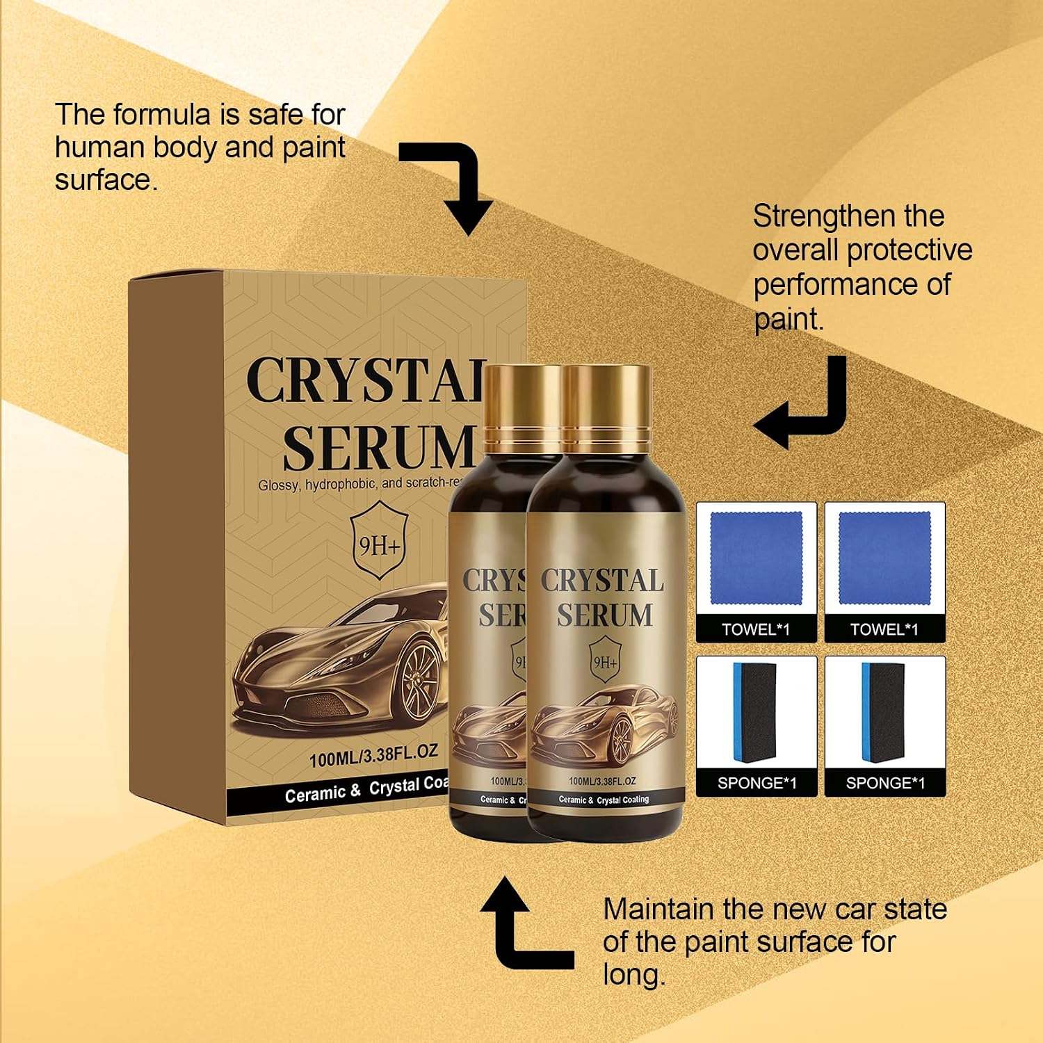 2PC Crystal Serum,9H Advanced Graphene Ceramic Coating for Cars,Long Lasting Paint Sealant for Ultimate Shine &