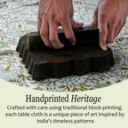 CPC Agate Green Block Print 100% Cotton Square Tablecloth 60x60 Inch