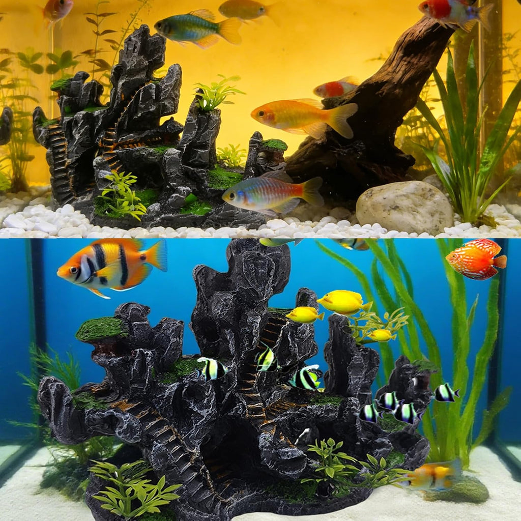 Aquarium Ornaments View Mountain,Fish Tank Decorations Resin Rock Landscape Artificial Stone Aquarium Decor with