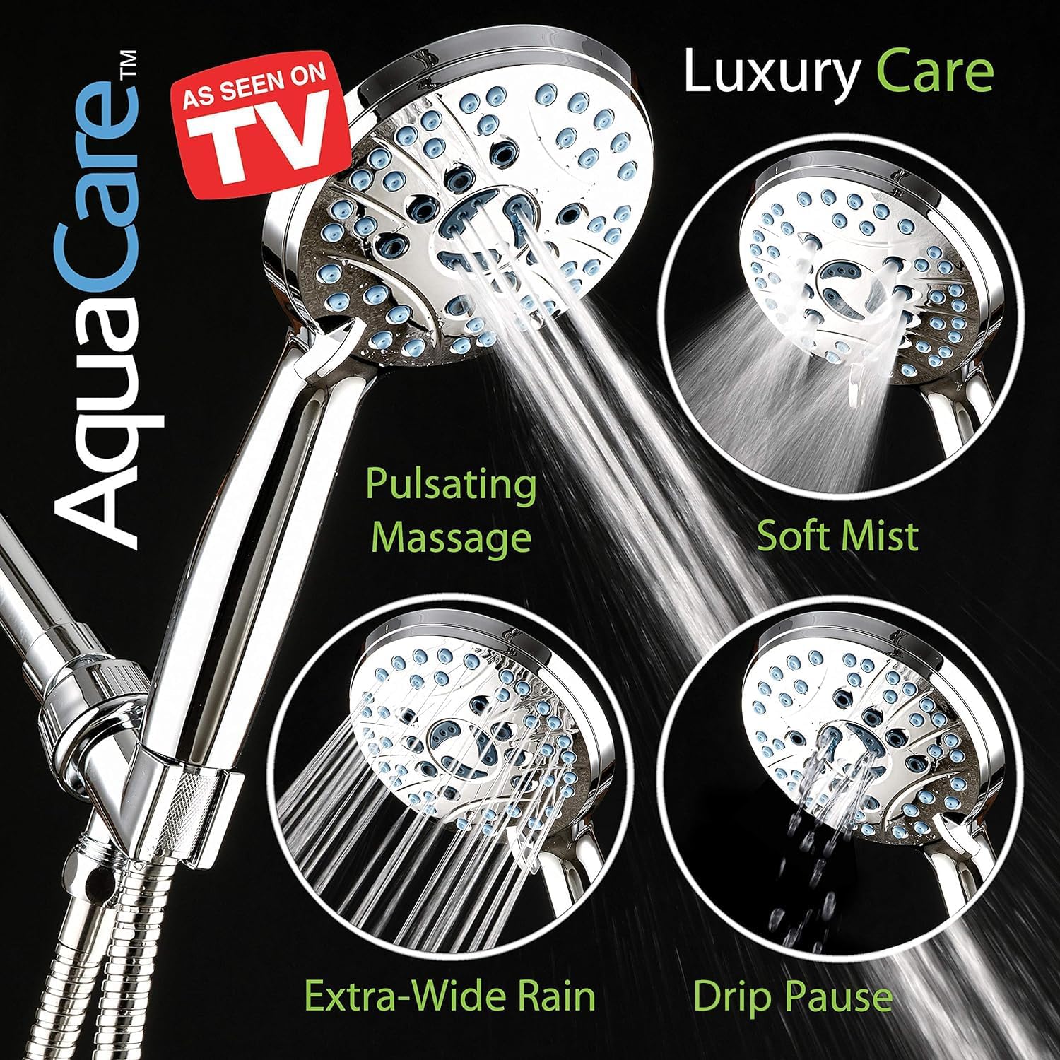 AquaCare 8-mode High Pressure Handheld Shower Head with 2-mode Power Wash | Stay Clean Nozzles, Dual Power Wash for