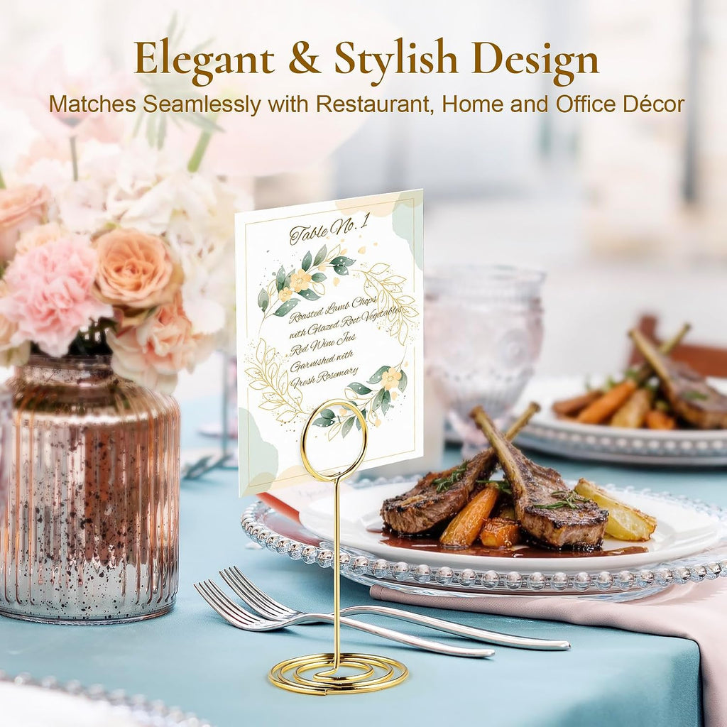 25-Pack Table Number Holders - Place Card Holders | Upgraded 1.58" x 3.35" Glossy Gold Card & Picture Holder with