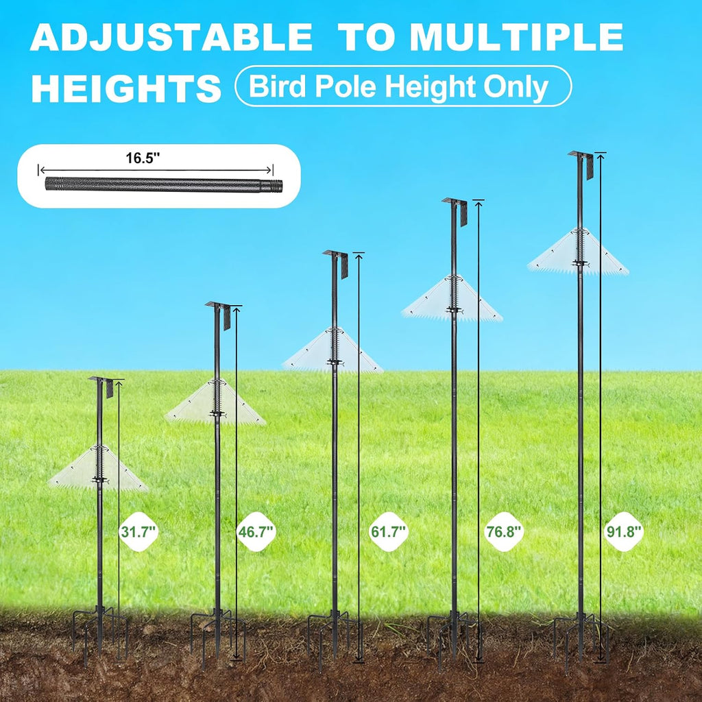 92" Bird Feeder Pole, Heavy-Duty Bird Feeder Pole with Squirrel Baffle | Adjustable Outdoor Feeding Station Holds
