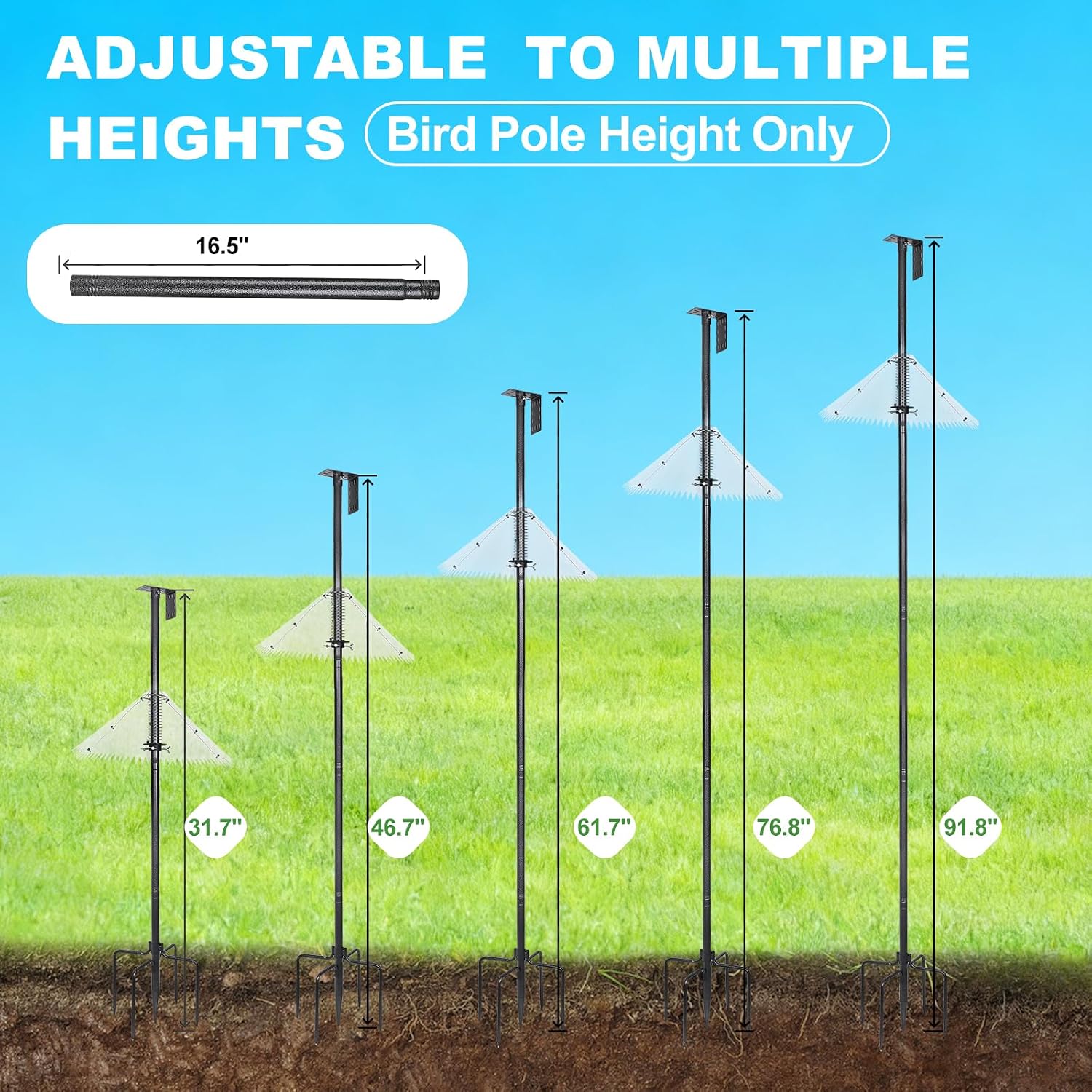92" Bird Feeder Pole, Heavy-Duty Bird Feeder Pole with Squirrel Baffle | Adjustable Outdoor Feeding Station Holds
