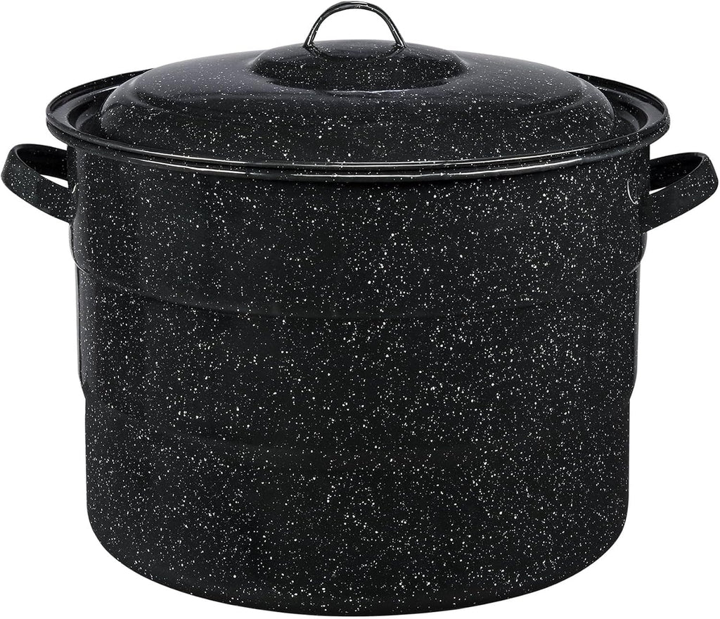 21.5 Quart Enameled Steel Water Bath Canner With Lid And Chromed Steel Jar Rack, Large‑Capacity Home Canning Pot For