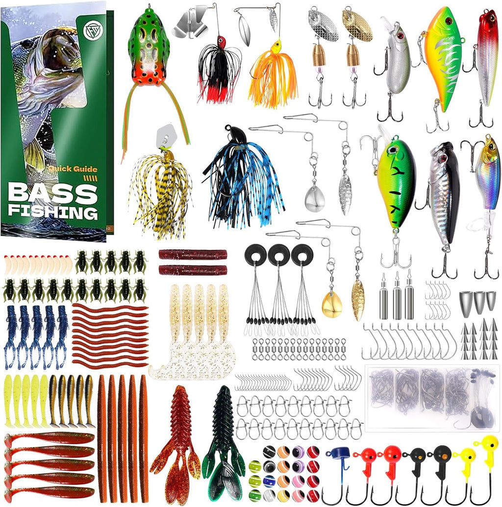 322-Piece Fishing Lures Kit - Buzz Bait/Spinner Baits/Jig/Frog, Fishing Tackle Box with Tackle Included, Soft