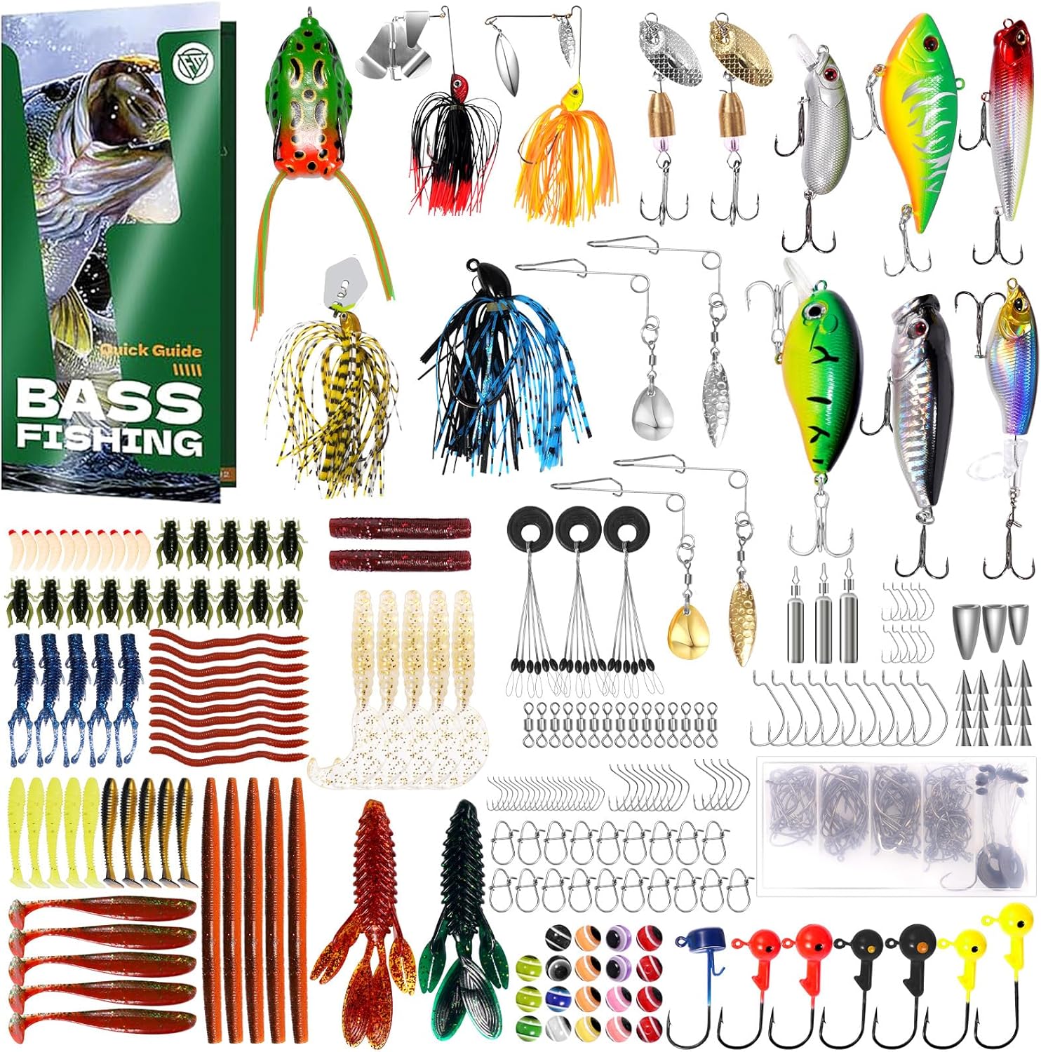 322-Piece Fishing Lures Kit - Buzz Bait/Spinner Baits/Jig/Frog, Fishing Tackle Box with Tackle Included, Soft