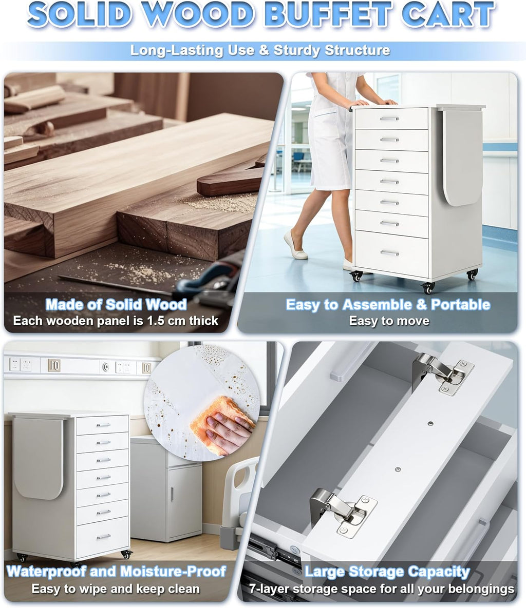 Medication Cart, Medical Rolling Storage Crash Cart with Wheels & Drawers, Ultrasound Nursing Emergency Cart with IV