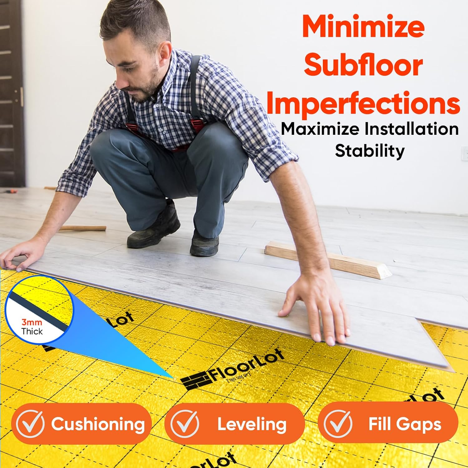 GoldMax Premium Floor Underlayment - 200 sqft Roll - 3mm Thick - with Moisture Barrier
