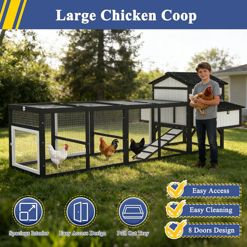 116" L Large Chicken Coop with Run for 4-6 Chickens