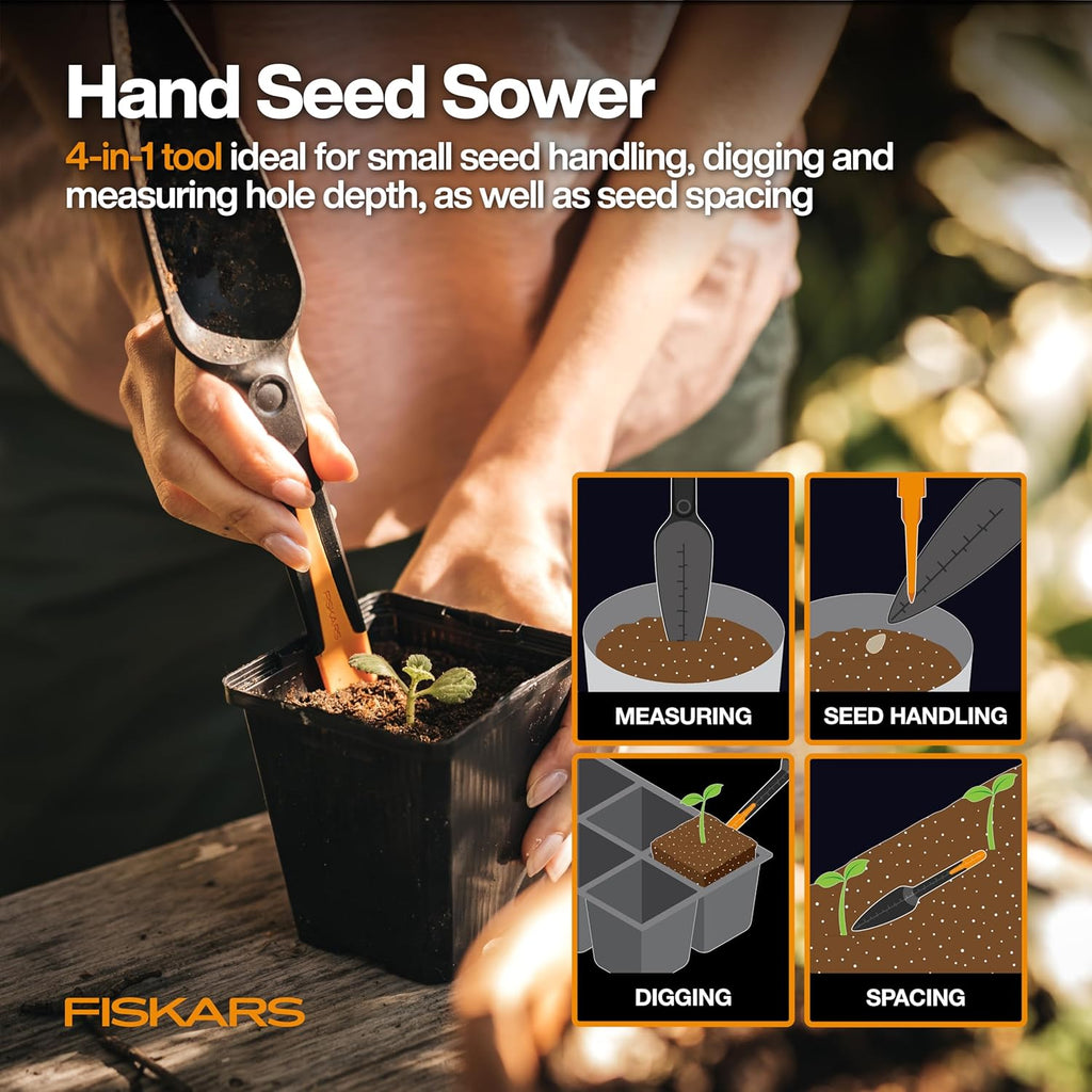 Vegetable Gardening Essentials 6-Piece Tool Set for Cultivating, Serrated Stainless Steel Shears & 4-in-1 Seed Sower