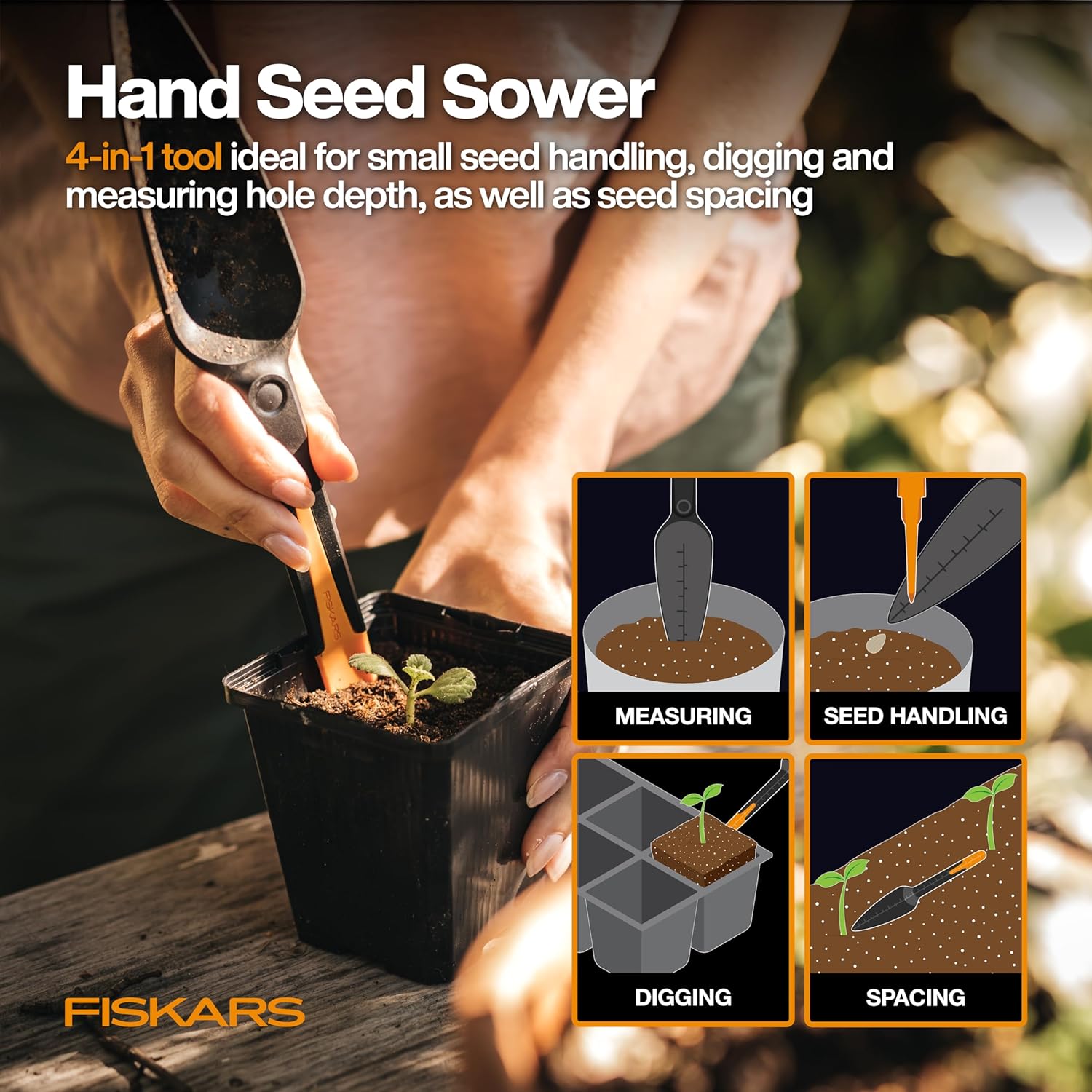 Vegetable Gardening Essentials 6-Piece Tool Set for Cultivating, Serrated Stainless Steel Shears & 4-in-1 Seed Sower