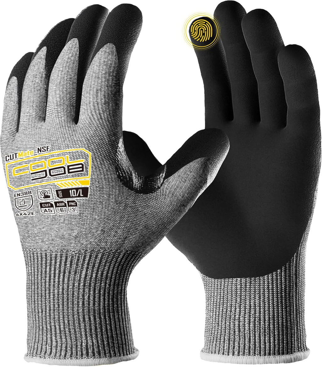 ANSI A5 Cut Resistant Gloves - 1/3/12 Pairs, Nitrile Rubber Dipped Safety Work Gloves for Men, Knife Proof with Grip